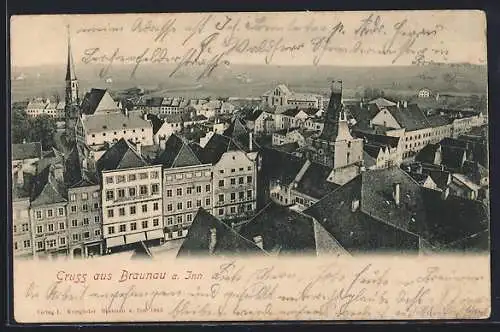 AK Braunau a. Inn, Panoramablick über die Dächer