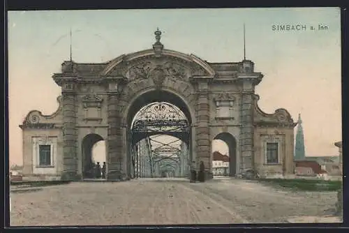 AK Simbach a. Inn, Blick auf die Brücke