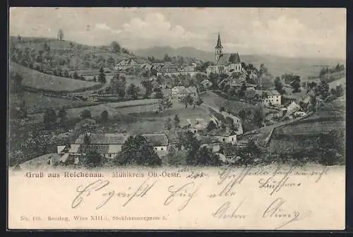 AK Reichenau /Mühlkreis, Totalansicht in hügeliger Landschaft