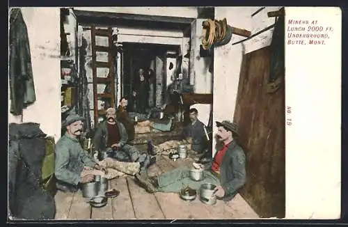 AK Butte, MT, Miners at lunch 2000 ft. underground