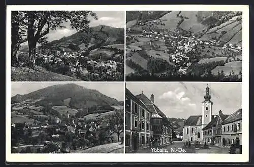 AK Ybbsitz /N.-Oe., Ortsansichten aus der Vogelschau, Kirche mit Strassenpartie