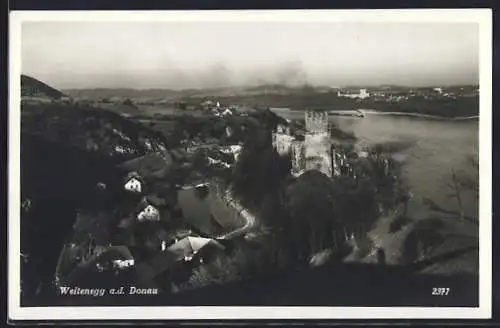 AK Weitenegg a. d. Donau, Ortsansicht mit Burgruine