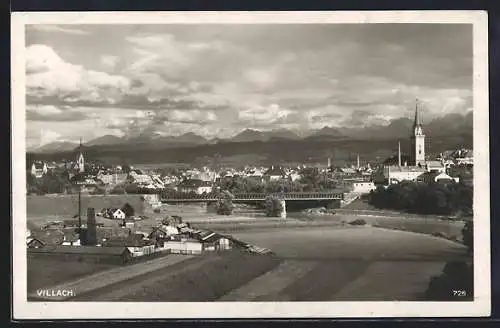 AK Villach, Gesamtansicht mit Brücke