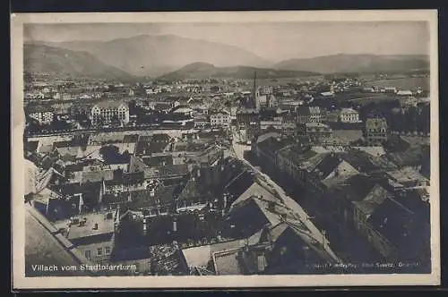 AK Villach, Ortsansicht vom Stadtpfarrturm