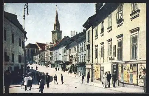 AK Villach, Hauptplatz mit Kino und Geschäften