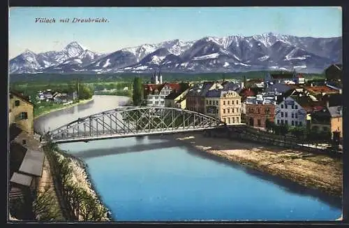 AK Villach, Partie mit Draubrücke