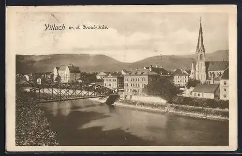 AK Villach, Partie an der Draubrücke