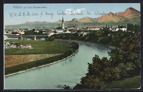 AK Villach, Panorama mit den Karawanken