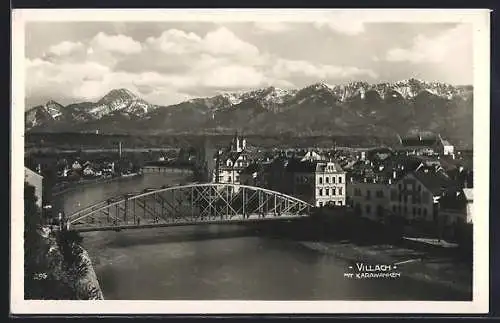 AK Villach, Teilansicht mit Karawanken