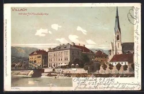 AK Villach, Teilansicht mit der St. Nicolaikirche