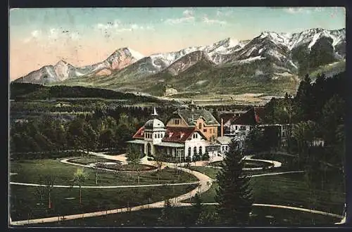 AK Villach, Kurhaus mit Bergpanorama