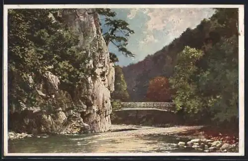 Künstler-AK Baden, Antonsbrücke im Helenental