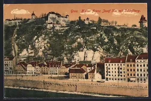 AK Graz, Kaiser Franz Josef Kai mit Schlossberg