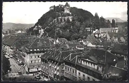 AK Graz, Teilansicht und Strassenpartie mit Cafe