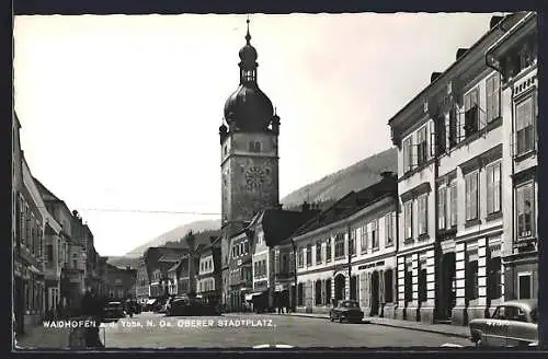 AK Waidhofen a. d. Ybbs, Oberer Stadtplatz mit Geschäften