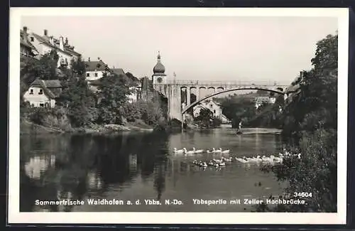 AK Waidhofen a. d. Ybbs, Ybbspartie mit Zeller Hochbrücke