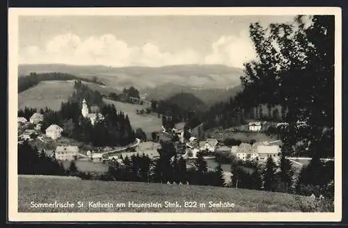 AK St. Kathrein am Hauenstein, Totale von der Bergwiese aus gesehen