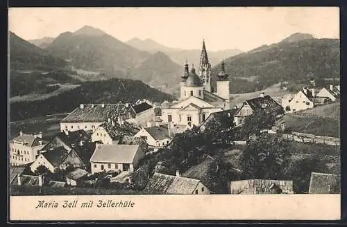 AK Maria Zell, Teilansicht mit Kirche, Zellerhüte