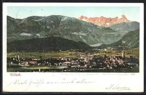 AK Villach, Totalansicht gegen die Berge