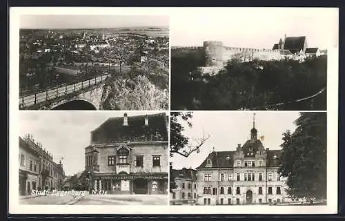 AK Eggenburg /N.Oe., Warenhaus A. Geppert, Krahuletz-Museum, Burg, Ortsansicht