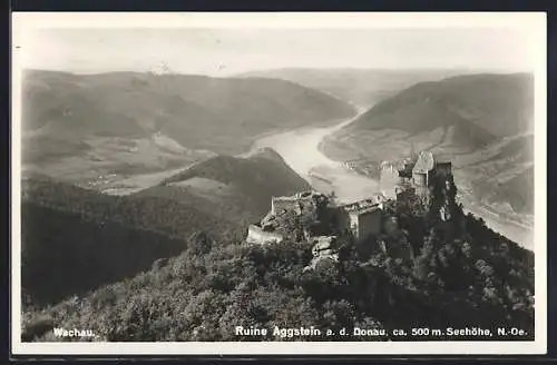 AK Aggstein a. d. Donau, Ruine mit Blick auf den Fluss