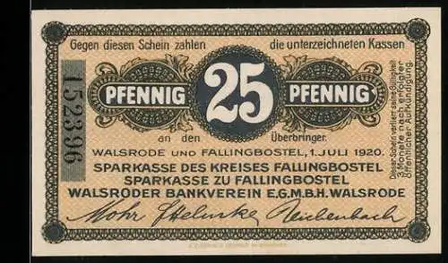 Notgeld Walsrode 1920, 25 Pfennig, Landschaftsmotiv mit KN 