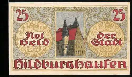 Notgeld Hildburghausen, 25 Pfennig, Schloss und Wappen mit Löwen, Seriennummer 10493