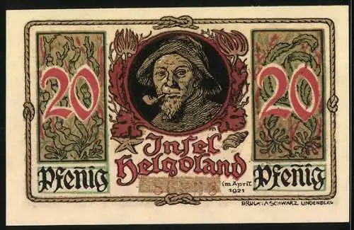 Notgeld Helgoland 1921, 20 Pfennig, Heiligenfigur und Fischer mit Pfeife