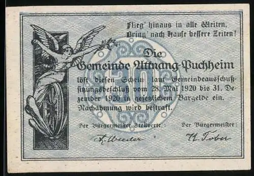 Notgeld Attnang-Puchheim 1920, 30 Heller, Engel und Landschaftsszenen