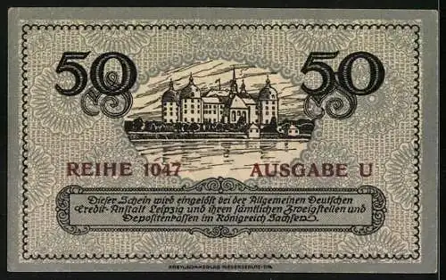 Notgeld Dresden-Neustadt 1918, 50 Pfennig, Jagdschloss Moritzburg, Serie 1047 Ausgabe U