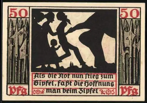 Notgeld Naumburg 1920, 50 Pfennig, Familiensilhouette und Schlüsselwappen, Seriennummer 45788