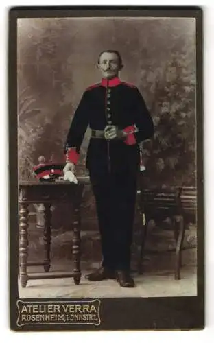 Fotografie Atelier Verra, Rosenheim / Inn, bayerischer Soldat in Uniform, Handkoloriert