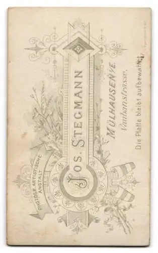 Fotografie Jos. Stegmann, Mülhausen i. E., Soldat in Uniform mit Pickelhaube Rosshaarbusch und Säbel