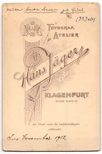 Fotografie Hans Jäger, Klagenfurt, Neuer Platz 12, Porträt einer eleganten Dame