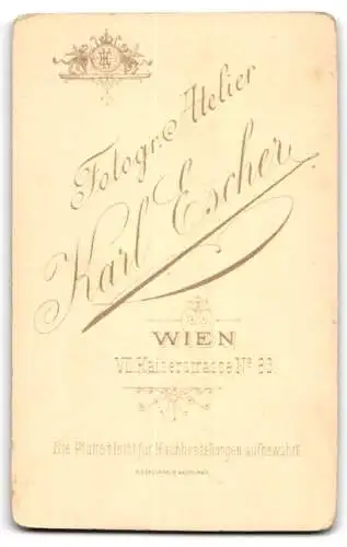 Fotografie Karl Escher, Wien, Kaiserstrasse 63, Dame im eleganten Kleid