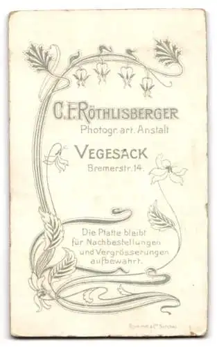 Fotografie C.F. Röthlisberger, Vegesack, Bremerstr. 14, Porträt eines jungen Mannes