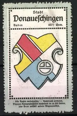 Reklamemarke Donaueschingen, Stadtwappen, Wappen mit Farben und Symbolen