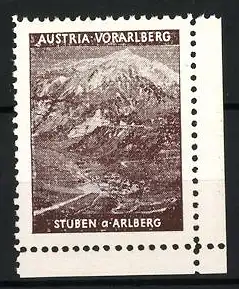 Reklamemarke Austria Vorarlberg, Stuben a. Arlberg, Berglandschaft