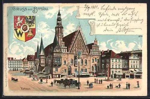 Lithographie Breslau, Rathaus, Wappen