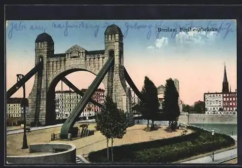 AK Breslau, Blick auf die Freiheitsbrücke