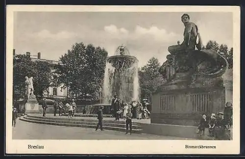 AK Breslau, Kinder am Bismarckbrunnen