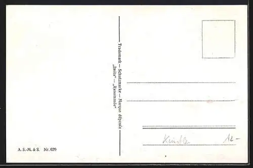 Ölgemälde-Imitations-AK Imita / A.S.-M. Leipzig Nr. 629: Uferpartie mit Ruine am Abend