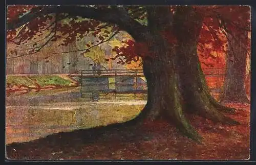 Ölgemälde-Imitations-AK Imita / A.S.-M. Leipzig Nr. 637: Herbstlandschaft mit Bäumen