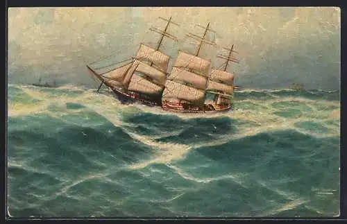 Ölgemälde-Imitations-AK Imita / A.S.-M. Leipzig Nr. 690: Segelschiff auf hoher See