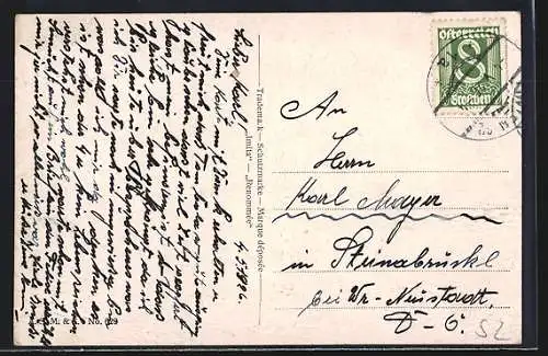 Ölgemälde-Imitations-AK Imita / A.S.-M. Leipzig Nr. 629: Uferpartie mit Ruine am Abend