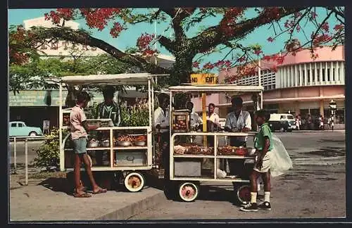 AK Suva /Fiji, Sweet Meat Vendors under a Tree