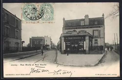 AK Juvisy, Rue Wurtz et Rue Hoche avec pharmacie