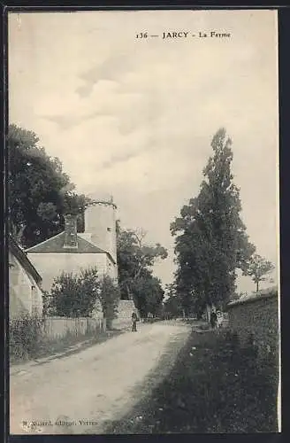 AK Jarcy, La Ferme et la route bordée d`arbres