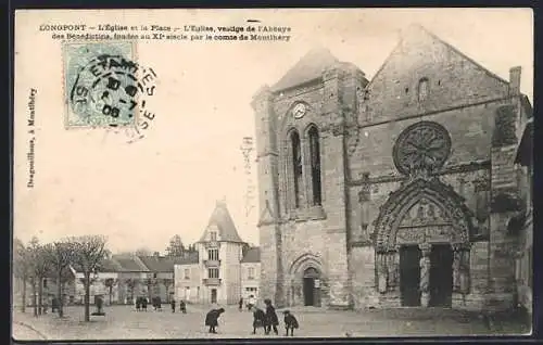 AK Longpont, L`Église et la Place, vestige de l`Abbaye des Bénédictins fondée au XIe siècle