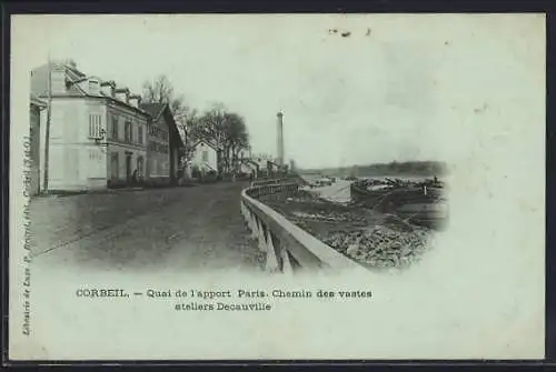 Mondschein-AK Corbeil, Quai de l`apport Paris et chemin des ateliers Decauville